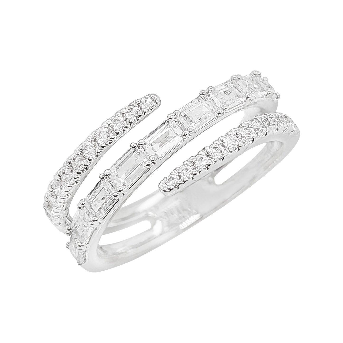 14k Gold Plated Silver Wrap Ring Lab Grown Emerald and Round Diamond 1CTW Spiral Bypass Coil Statement Jewelry Unique Stackable Wedding Band