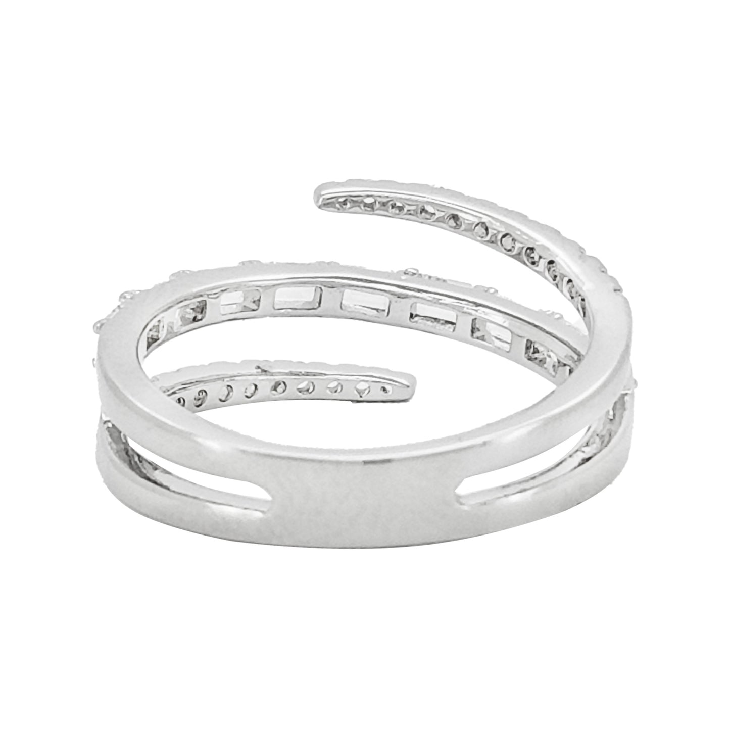 14k Gold Plated Silver Wrap Ring Lab Grown Emerald and Round Diamond 1CTW Spiral Bypass Coil Statement Jewelry Unique Stackable Wedding Band