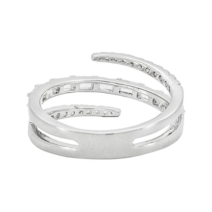 14k Gold Plated Silver Wrap Ring Lab Grown Emerald and Round Diamond 1CTW Spiral Bypass Coil Statement Jewelry Unique Stackable Wedding Band