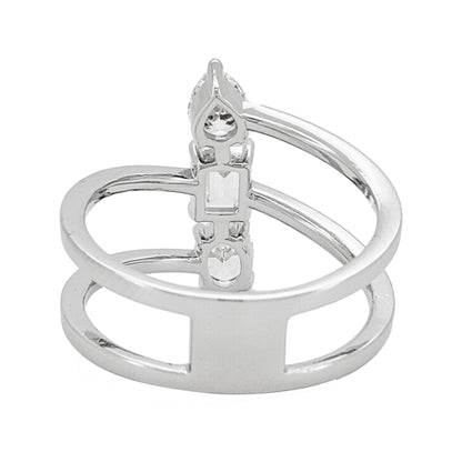 14K Gold Plated Silver Lab Grown Diamond Ring, Unique Toi Et Moi Multi Shape Emerald Oval Pear Cut, Triple Stone Engagement Band For Her