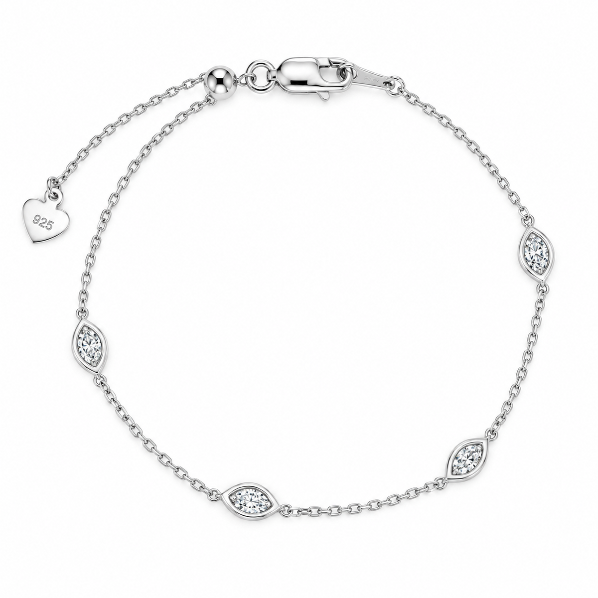 Marquise Diamond Station Bracelet, 14K Gold Plated 925 Sterling Silver, Bezel Set