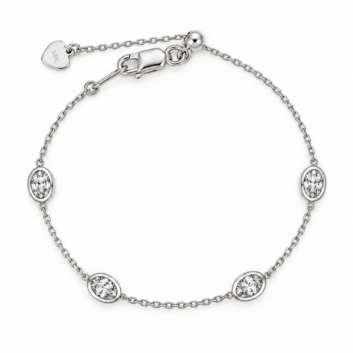 Oval Diamond Bracelet: 4-Bezel Set 14K Gold Plated Sterling Silver