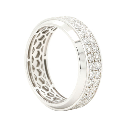 Men’s Diamond Band Ring 14K Gold Plated Silver Two Row Lab Grown Diamonds Setting Textured Inner Design Wedding Jewelry