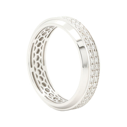 14K Gold Plated Silver Ring with 7/10 CTW Two Row Lab-Grown Diamonds & CNC Geometric Design  Luxury Women Wedding Band  Sparkling Anniversary Gift