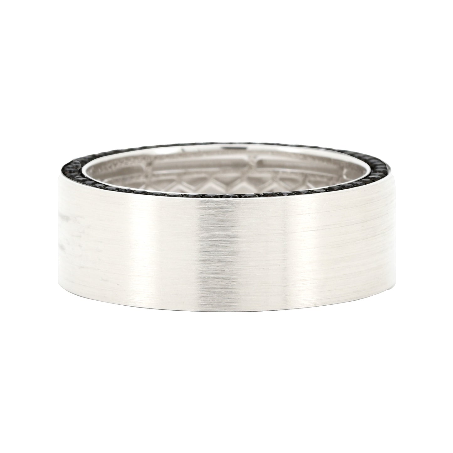 14K Gold Plated Silver Men’s Band with Natural Black Diamonds | Wide Brushed Finish Wedding Ring | Modern Groom Ring