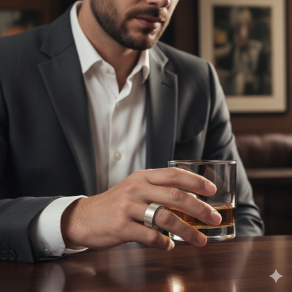 14K Gold Plated Silver Men’s Band with Natural Black Diamonds | Wide Brushed Finish Wedding Ring | Modern Groom Ring