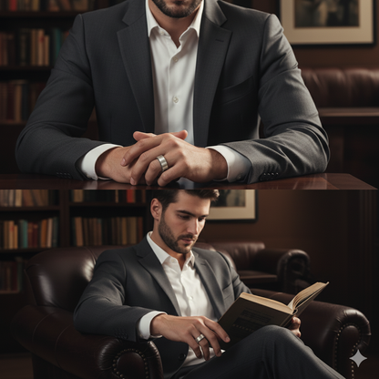 14K Gold Plated Silver Men’s Band with Natural Black Diamonds | Wide Brushed Finish Wedding Ring | Modern Groom Ring