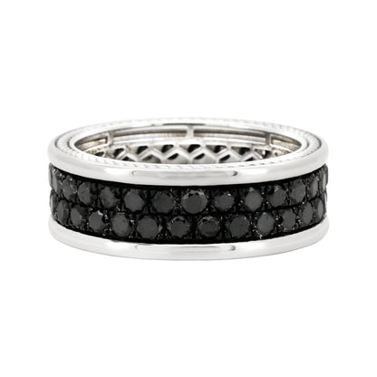 Men's 14K Gold Plated Silver Geometric Band | 8mm Width CNC Cut design | Natural Black Diamond Wedding Band for Him