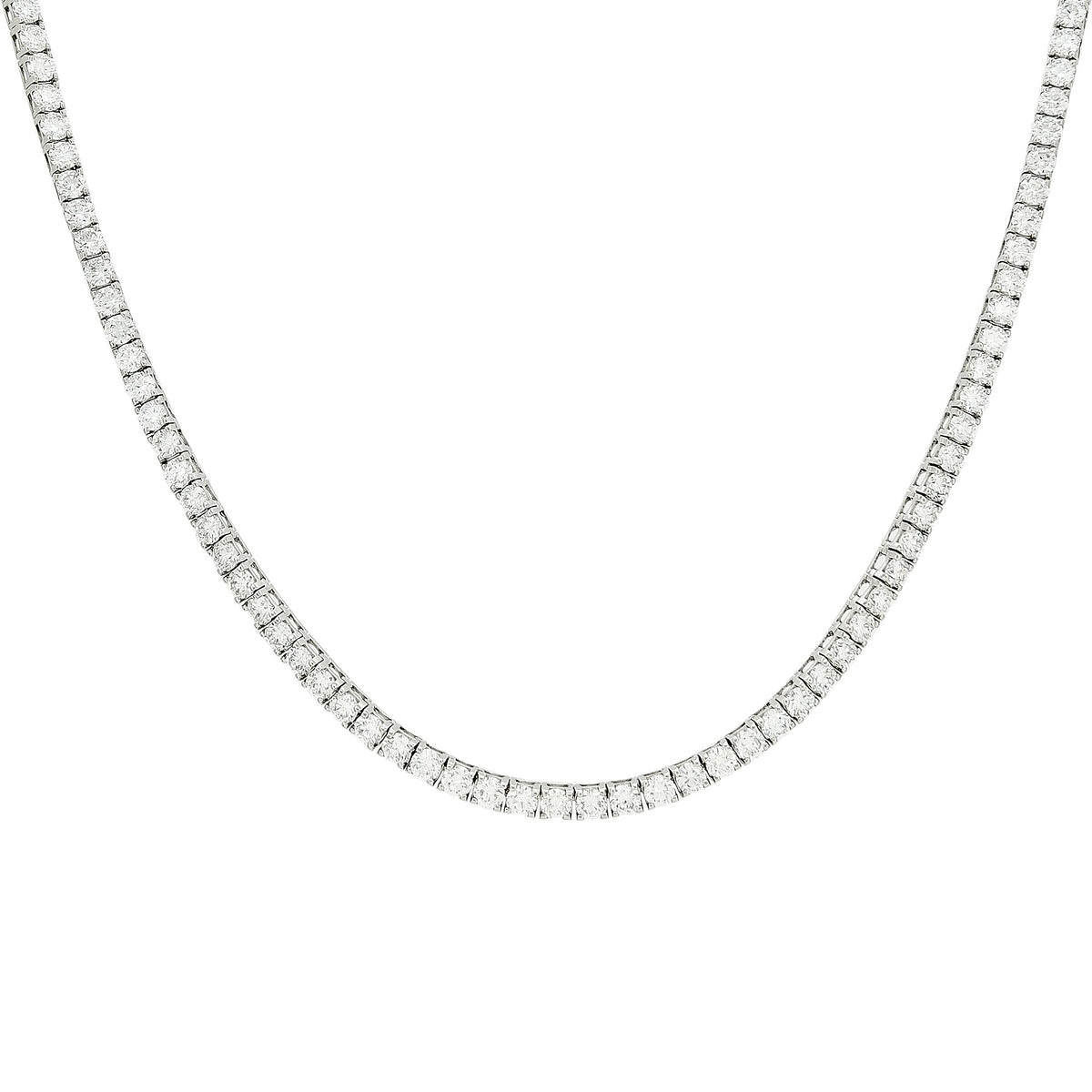 Tennis Necklace Lab Grown Diamond , 14K White Gold Plated Silver Round Cut Prong Set, 16-Inch