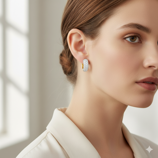 Graduated Moissanite Diamond Huggie Hoops | 14K Gold Plated Silver Pave Earrings | Cartilage Hoop | Fine Jewelry Gift | Size Available