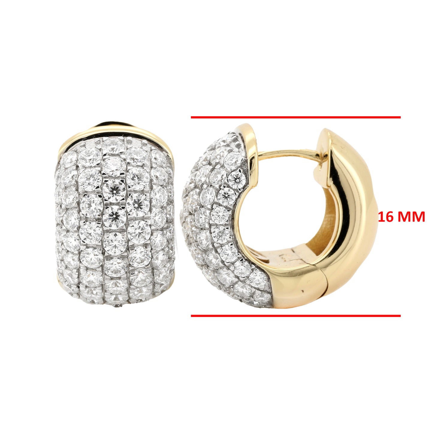 Pave Moissanite Huggie Hoops | 14K Gold Plated Silver Earrings | Choose Your Size: 14.5MM or 16MM | Diamond Alternative Gift