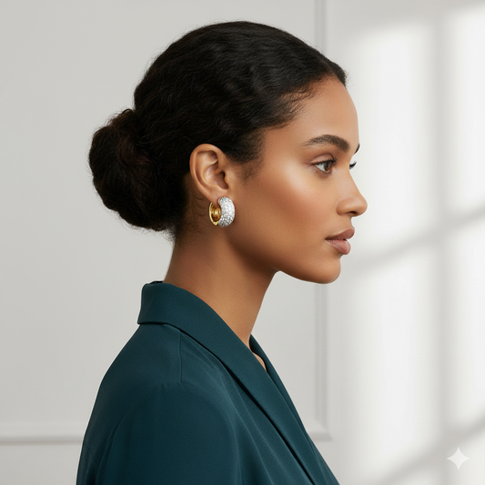Pave Moissanite Huggie Hoops | 14K Gold Plated Silver Earrings | Choose Your Size: 14.5MM or 16MM | Diamond Alternative Gift