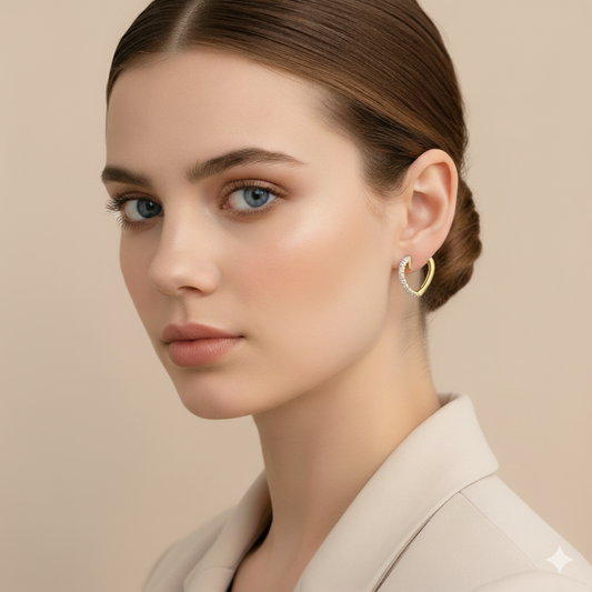 14K Gold Plated Moissanite Diamond Heart Huggie Hoops, 12.8MM Pave Set Dainty Earrings, 1/5 CTW Sterling Silver