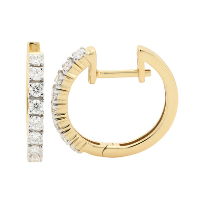 14K Gold Plated Moissanite Huggie Hoops | 14.5mm Sterling Silver Clicker Diamond Earrings | Dainty Everyday Jewelry Gift