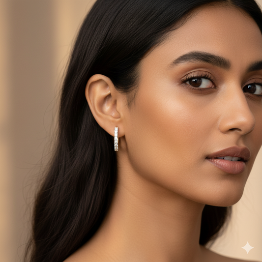 14K Gold Plated Moissanite Huggie Hoops | 14.5mm Sterling Silver Clicker Diamond Earrings | Dainty Everyday Jewelry Gift