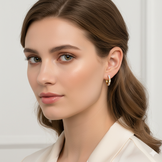 14K Gold Plated Silver Marquise Diamond Huggie Hoop Earrings Delicate Bezel & Pave Set Minimalist 13mm Cartilage Earrings Gift for Her