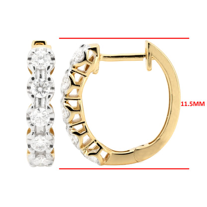 1/2 CTW Moissanite Huggie Hoop Earrings in 14K Gold Plated Silver, 11.5mm Dainty Diamond Hoop, Brilliant Cut, Christmas Gift for Her