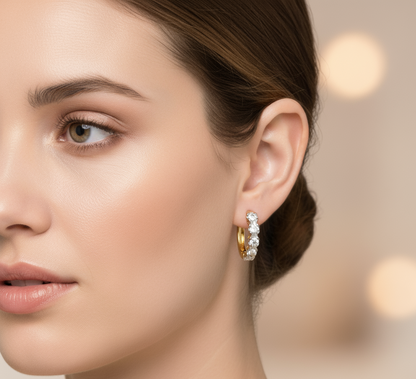 1/2 CTW Moissanite Huggie Hoop Earrings in 14K Gold Plated Silver, 11.5mm Dainty Diamond Hoop, Brilliant Cut, Christmas Gift for Her