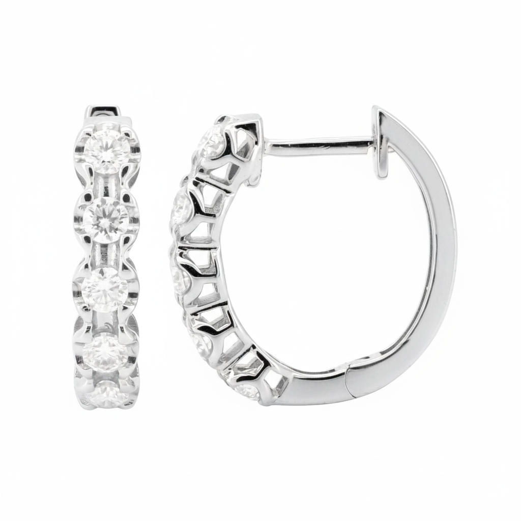 1/2 CTW Moissanite Huggie Hoop Earrings in 14K Gold Plated Silver, 11.5mm Dainty Diamond Hoop, Brilliant Cut, Christmas Gift for Her