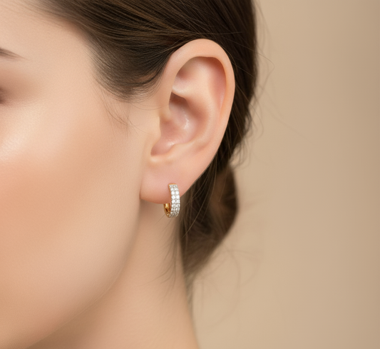 Dainty Moissanite Diamond Huggie Earrings 14K Gold Plated Silver | Pave Set Small Hoops | Gift for Her