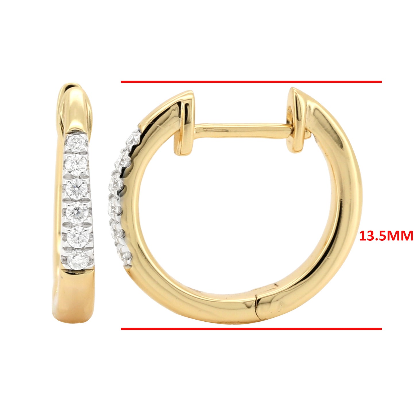 14K Gold Plated Moissanite Diamond Huggie Earrings | 13.5MM Pave Set Sterling Silver Hoop | Gift For Her | Christmas Jewelry
