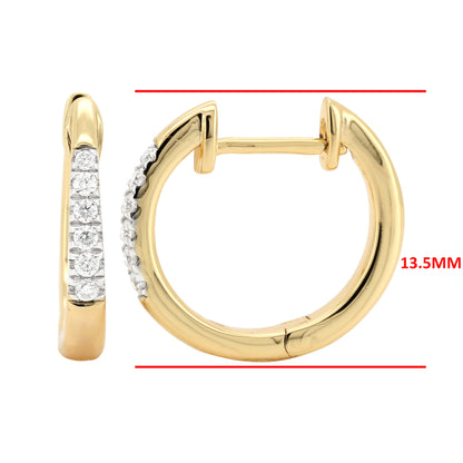 14K Gold Plated Moissanite Diamond Huggie Earrings | 13.5MM Pave Set Sterling Silver Hoop | Gift For Her | Christmas Jewelry