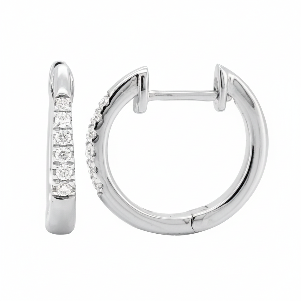 14K Gold Plated Moissanite Diamond Huggie Earrings | 13.5MM Pave Set Sterling Silver Hoop | Gift For Her | Christmas Jewelry