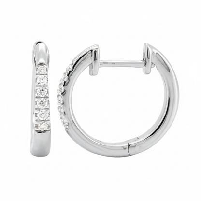 14K Gold Plated Moissanite Diamond Huggie Earrings | 13.5MM Pave Set Sterling Silver Hoop | Gift For Her | Christmas Jewelry