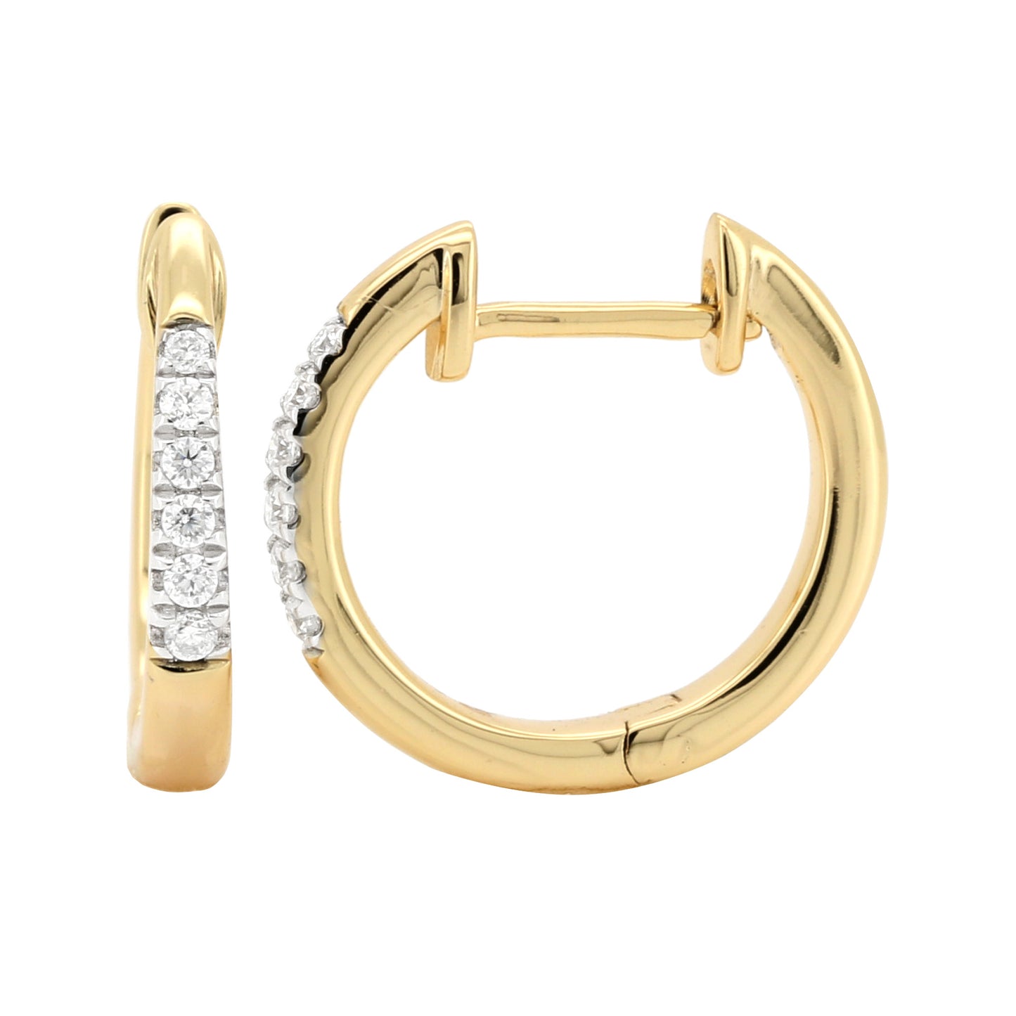 14K Gold Plated Moissanite Diamond Huggie Earrings | 13.5MM Pave Set Sterling Silver Hoop | Gift For Her | Christmas Jewelry