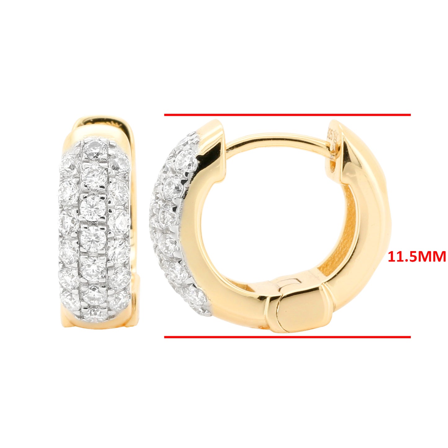 14K Gold Plated Silver Huggie Earrings, Pave Moissanite Diamond (2/5CTW) Hoop Earrings, 11.5mm Dainty Gold Huggies, Brilliant Cut