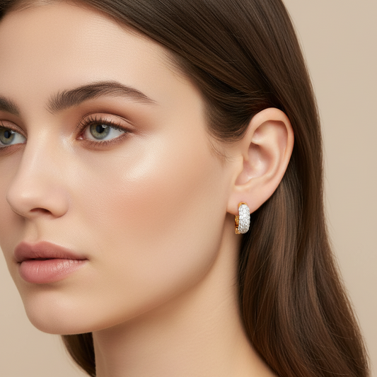 14K Gold Plated Huggie Earrings: Sterling Silver Pave Lab Grown Diamond Hoops