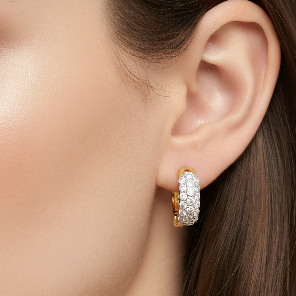 14K Gold Plated Huggie Earrings: Sterling Silver Pave Lab Grown Diamond Hoops