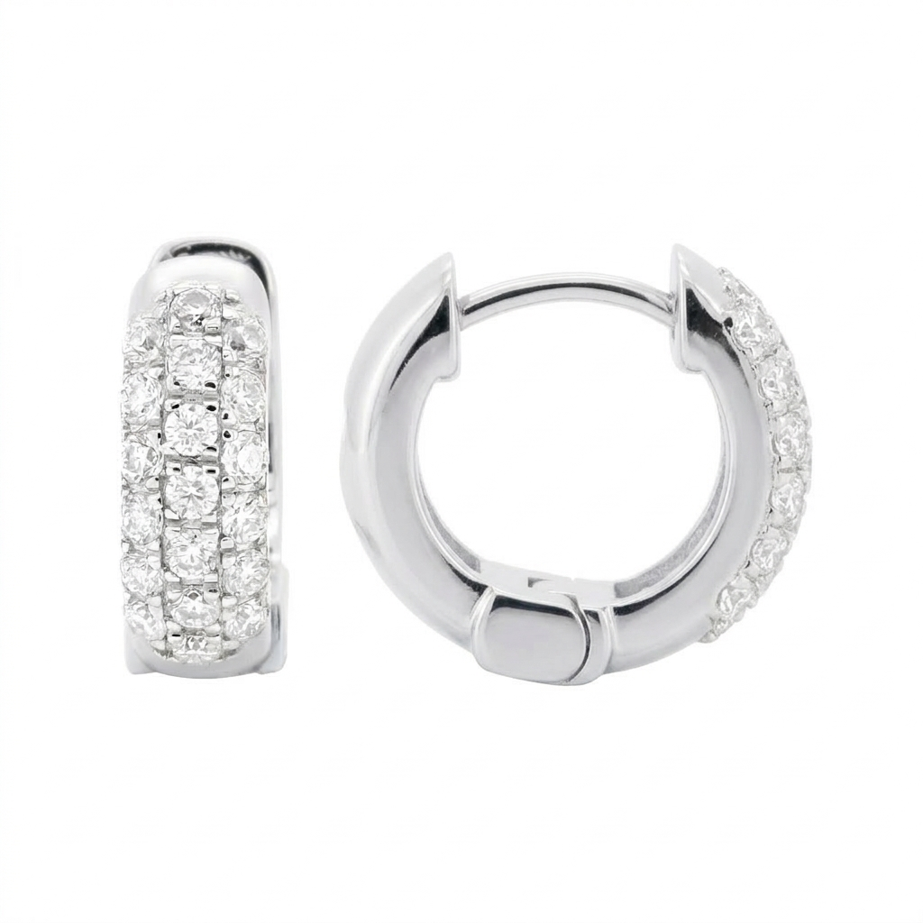 14K Gold Plated Huggie Earrings: Sterling Silver Pave Lab Grown Diamond Hoops