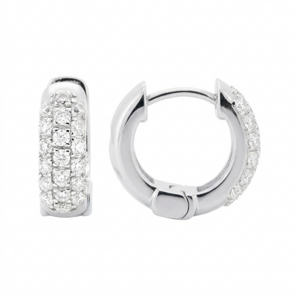 14K Gold Plated Huggie Earrings: Sterling Silver Pave Lab Grown Diamond Hoops