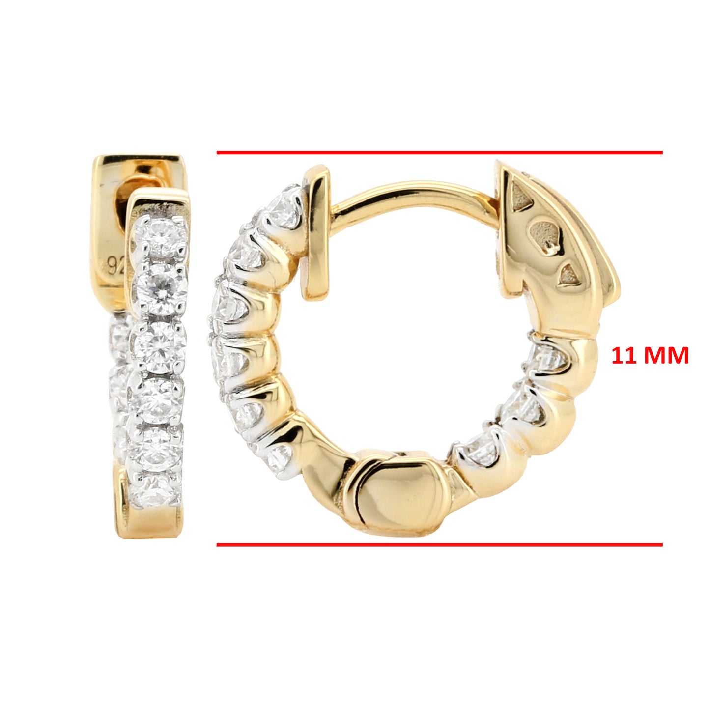 14K Gold Plated 11mm Huggie Earrings, 1/4CTW Moissanite Diamond Hoop, Delicate Prong Set Tiny Dainty earrings, Gift for Her