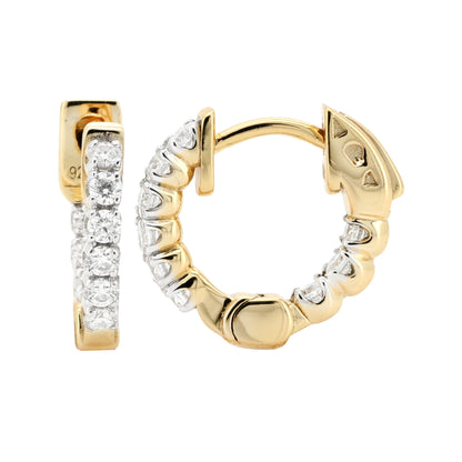 14K Gold Plated 11mm Huggie Earrings, 1/4CTW Moissanite Diamond Hoop, Delicate Prong Set Tiny Dainty earrings, Gift for Her