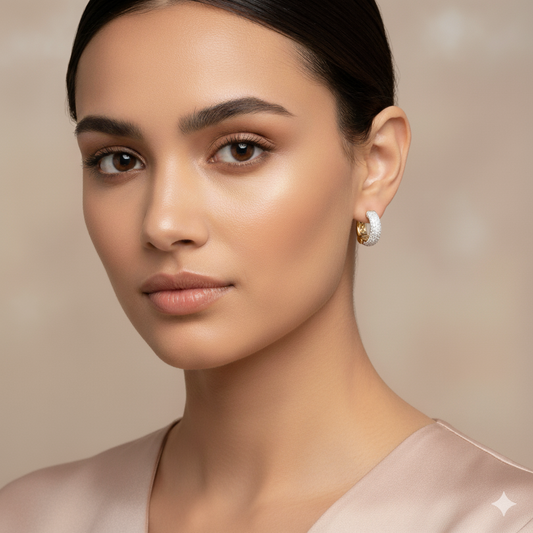 14K Gold Plated Silver Huggie Earrings, Pave Moissanite Diamond Hoops, 15MM Brilliant Cut Dainty Everyday Earrings, Gift for Her