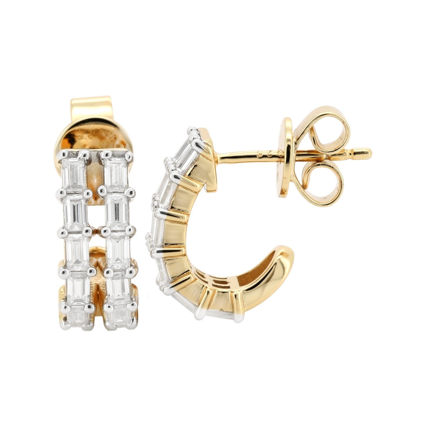 Baguette Moissanite Huggie, 14K Gold Plated Silver 1CTW Prong Set Diamond Alternative, 12MM Small Earrings, Gift for Her