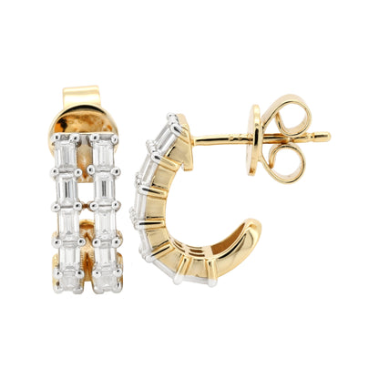 Baguette Moissanite Huggie, 14K Gold Plated Silver 1CTW Prong Set Diamond Alternative, 12MM Small Earrings, Gift for Her