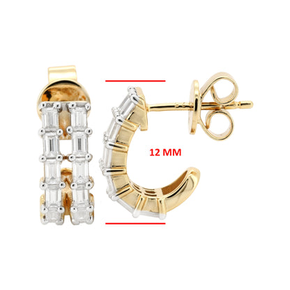 Baguette Moissanite Huggie, 14K Gold Plated Silver 1CTW Prong Set Diamond Alternative, 12MM Small Earrings, Gift for Her