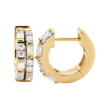 Lab Diamond Baguette Huggie Hoops 12MM | 14K Solid Gold Channel & Pave Earrings | Dainty Diamond Wedding Gift