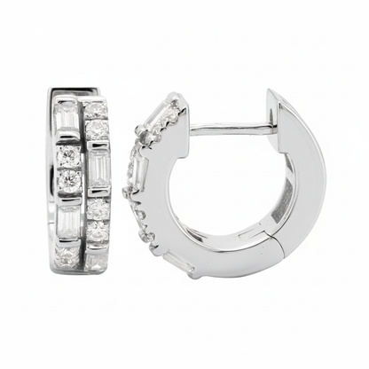 Lab Diamond Baguette Huggie Hoops 12MM | 14K Solid Gold Channel & Pave Earrings | Dainty Diamond Wedding Gift