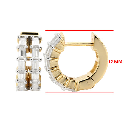 14K Gold Plated Silver Baguette Moissanite Huggie Earrings | 1CTW Diamond Alternative Hoops | Gift for Her | Dainty Minimalist Jewelry