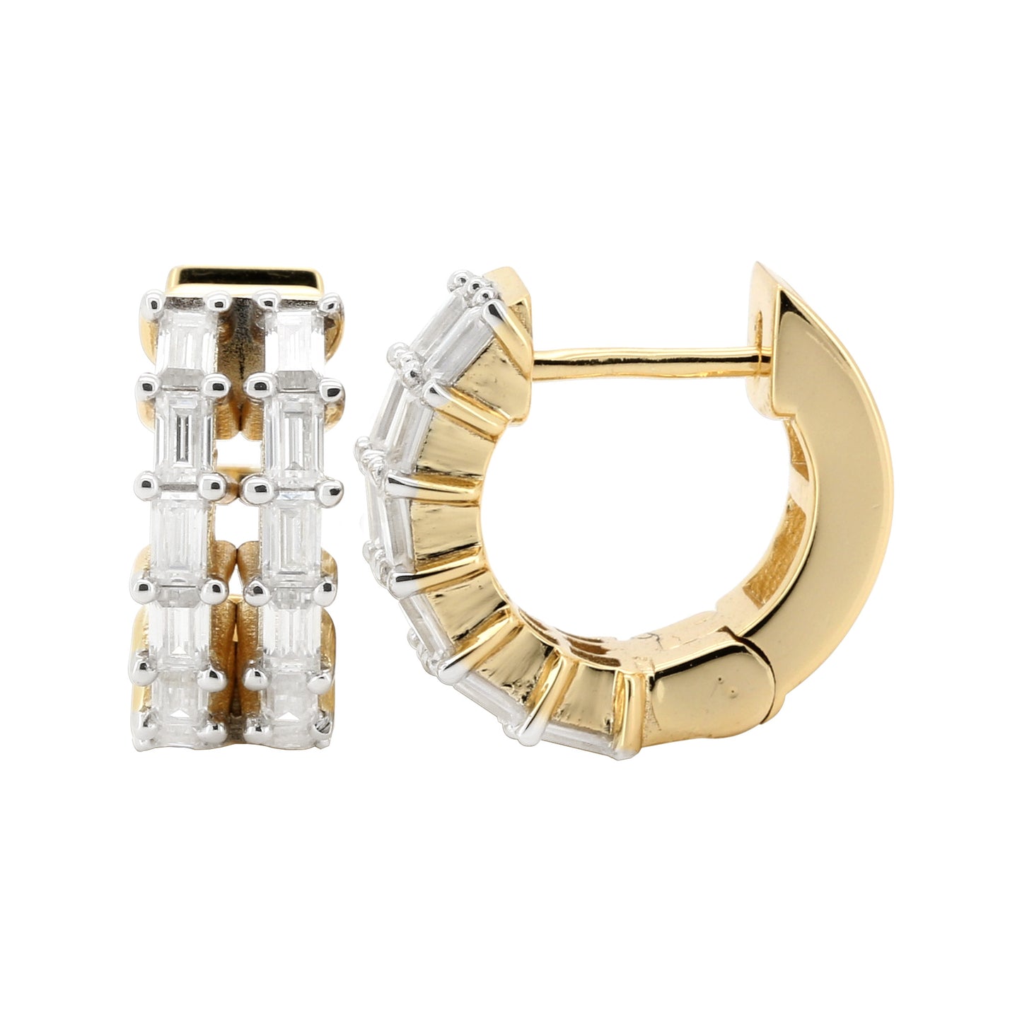 14K Solid Gold Baguette Cut Lab Diamond Huggie Earrings | 1CTW Christmas Gift for Her | Yellow or White Gold | Holiday Celebration Jewelry