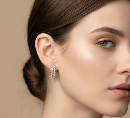 14K Solid Gold Baguette Cut Lab Diamond Huggie Earrings | 1CTW Christmas Gift for Her | Yellow or White Gold | Holiday Celebration Jewelry