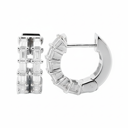 14K Gold Plated Silver Baguette Moissanite Huggie Earrings | 1CTW Diamond Alternative Hoops | Gift for Her | Dainty Minimalist Jewelry