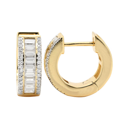 14K Gold Plated Silver Baguette Moissanite Huggie Hoop Earrings |Diamond Alternative |Dainty Christmas Gift for Her| 12MM Minimalist Jewelry