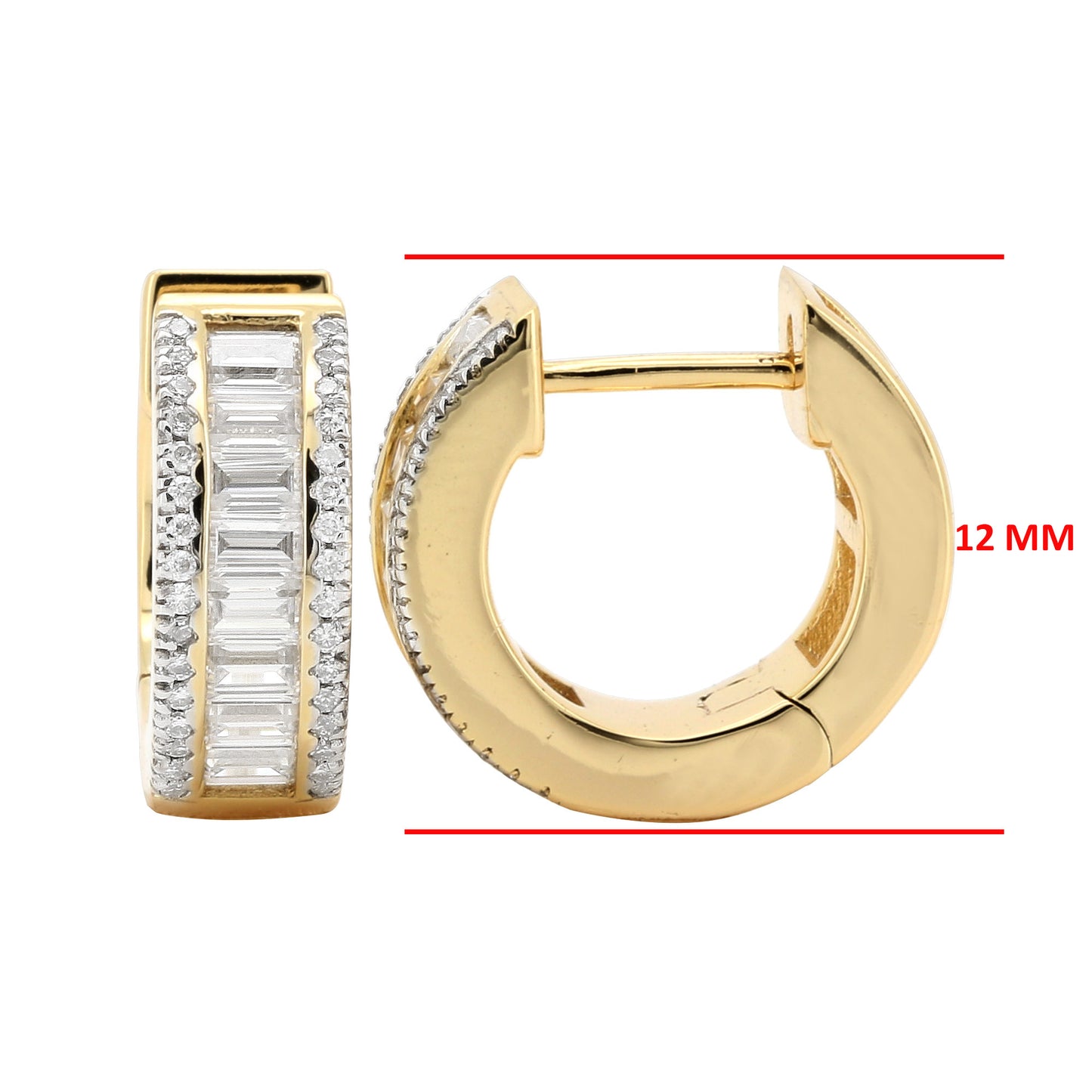 14K Gold Baguette & Round Lab Diamond Huggie Hoops, 4/5 CTW | Tiny Earrings, Christmas Gift for Her