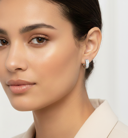 14K Gold Baguette & Round Lab Diamond Huggie Hoops, 4/5 CTW | Tiny Earrings, Christmas Gift for Her