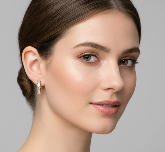 14K Gold Plated Moissanite Huggie Hoop Earrings | Sterling Silver, Dainty